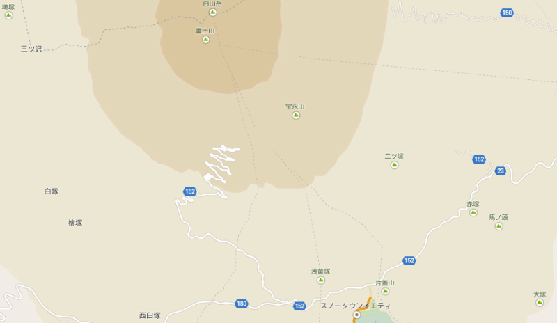 富士山南側の地図（出典元：Googleマップ）