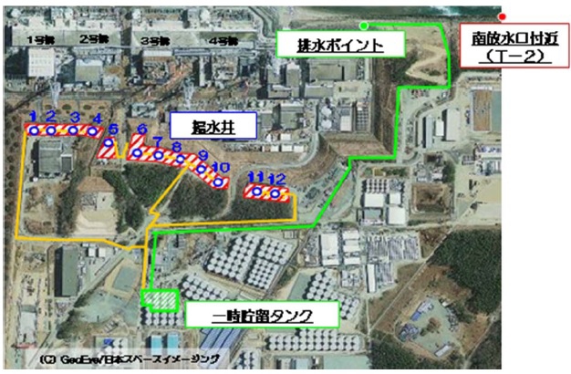 サンプル採取場所（福島第一原子力発電所　地下水バイパス排水に関するサンプリング結果（南放水路付近）」より）