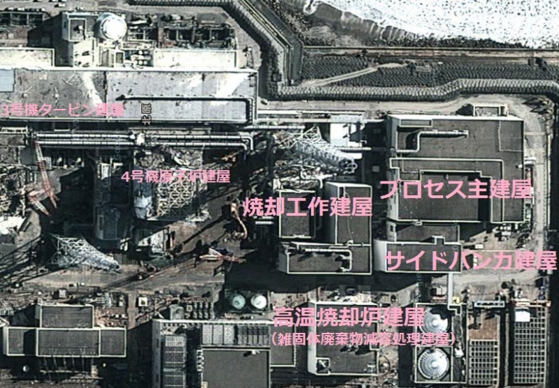 建屋の空撮写真（GoogleMapに加筆）上が東、海に当たる