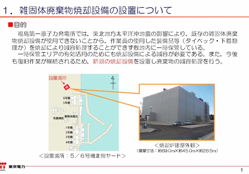 福島第一原子力発電所 雑固体廃棄物焼却設備について（1ページ）