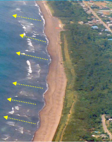 黄色い矢印が離岸流（出典元：海上保安庁 海洋情報部WEBサイト資料）