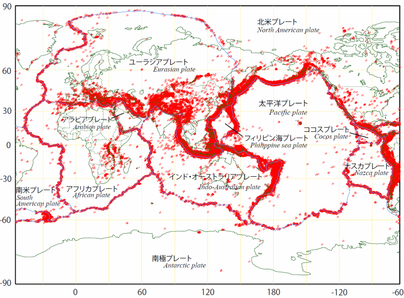 気象庁HP 【世界の主なプレートと地震の分布】