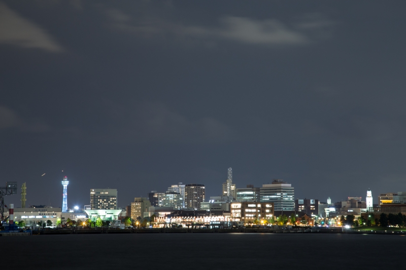 遠くに横浜港大さん橋、横浜マリンタワーが見えます
