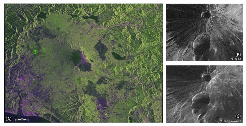 「だいち2号」搭載PALSAR-2による富士山周辺の観測画像