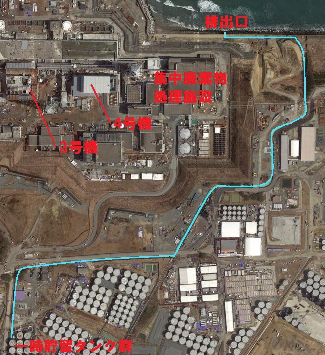 地下水バイパスの排出場所（Google Mapに加筆）