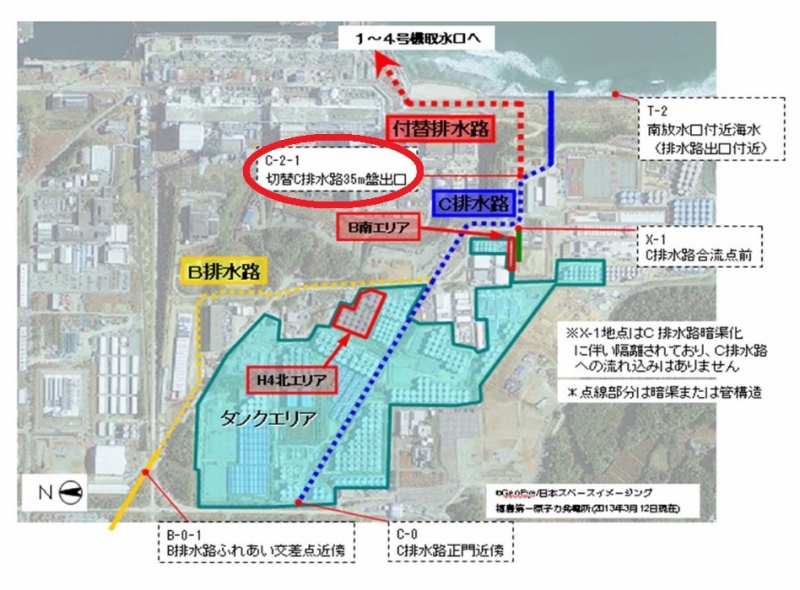 「福島第一原子力発電所構内Ｈ４エリアのタンクにおける水漏れに関するサンプリング結果について （南放水口・排水路）｜東京電力 平成28年2月24日」より