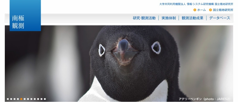 極地研「南極観測」ホームページより（アデリーペンギン PHOTO:JARE52）