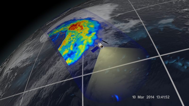 GPMマイクロ波放射計（GMI）による降水の平面分布 提供：JAXA/NASA