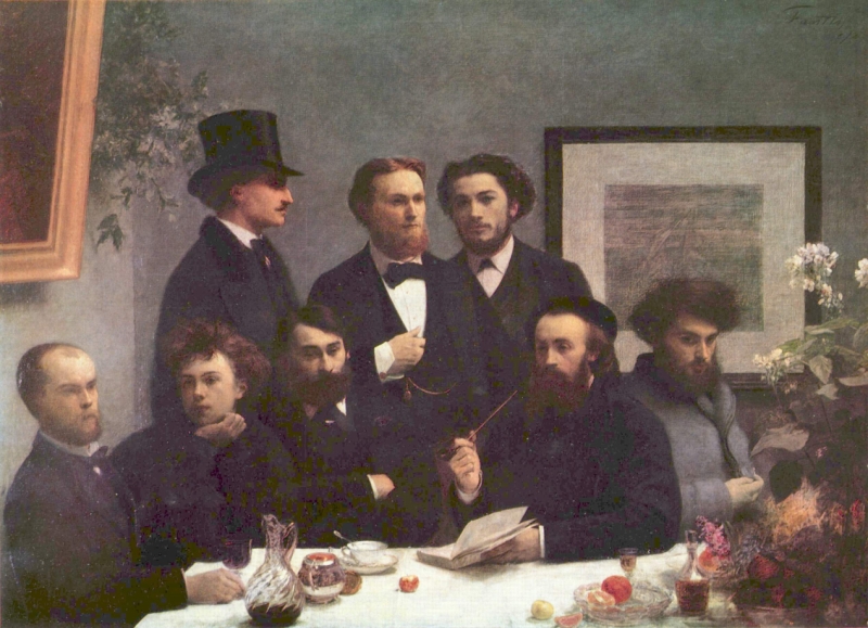 ファンタン・ラトゥールの「テーブルの片隅」（1872年）左から2番目がランボー