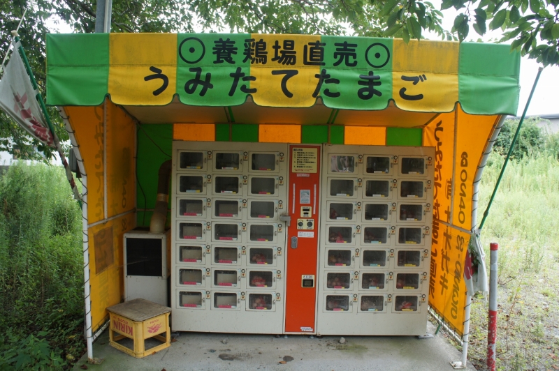 タマゴの自動販売機。ボックスの一部にはタマゴが残されたままだった。