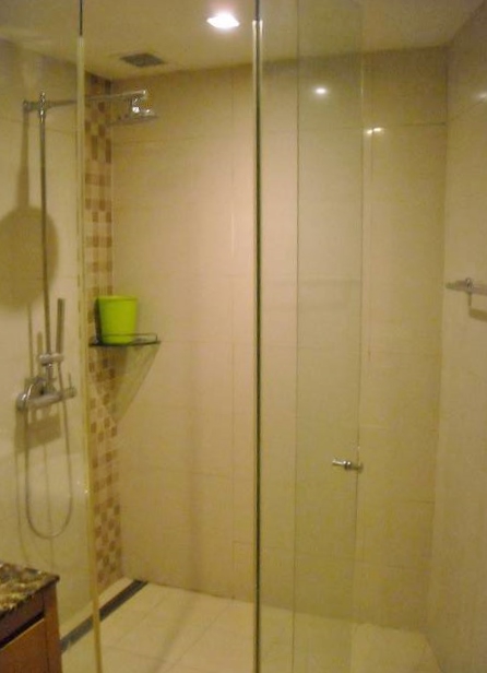 シャワー。脱衣室とはガラス製の仕切りで分けられている