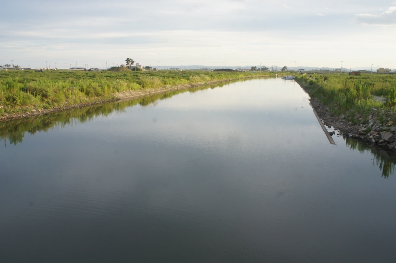 貞山運河。川幅はおよそ40mほど。